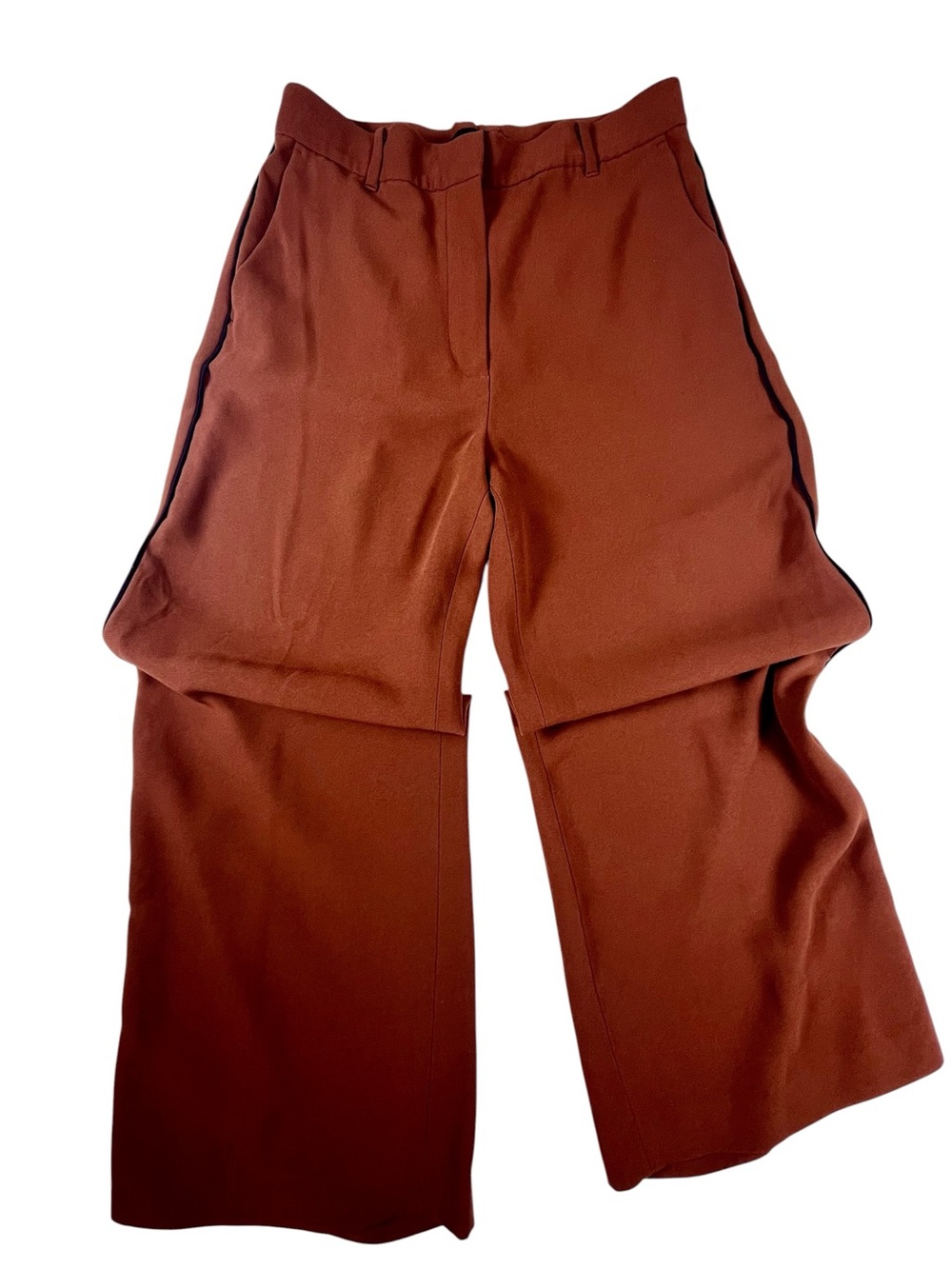 Ann Taylor Wide-Leg High-Rise Pants in Brown rust color with black trim sku 148 - Picture 2 of 12